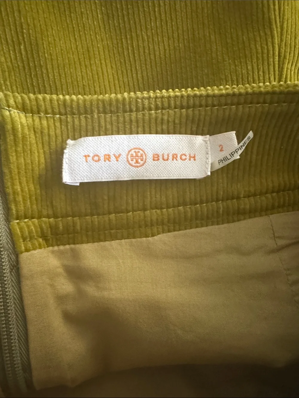 Tory Burch Olive Green Midi A-Line Corduroy Skirt